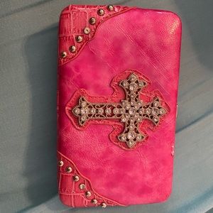 Pink diamond cross wallet